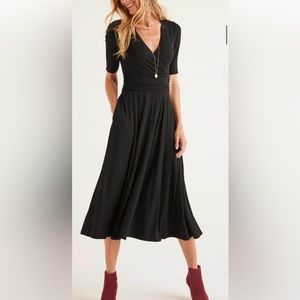 Boden | Kassidy | Black Jersey Short Sleeve Empire Waist Midi Dress | US 2